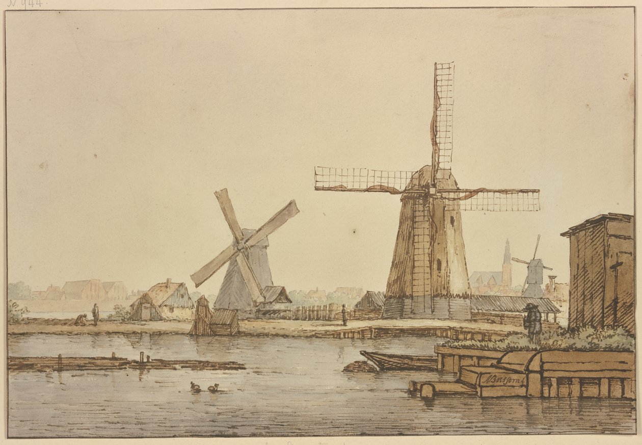 Tři větrné mlýny u Amsterodamu od Anthonie van Borssom
