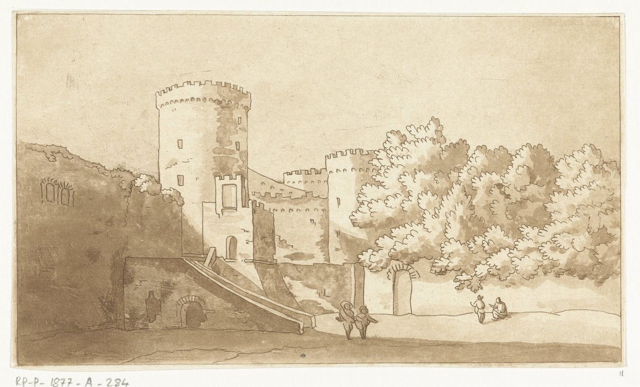 Stěna pevnosti s věžemi Castel Gandolfo od Anthonie van den Bos