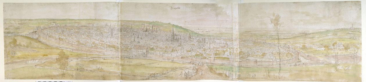 Panoramatický pohled na Brusel od severu, 1558 (pero a hnědý inkoust s akvarelem přes stopy černé křídy) od Anthonis van den Wyngaerde
