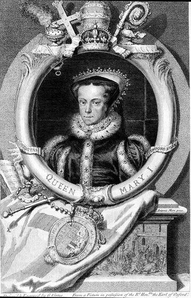 Mary I (1516-58) anglická královna z roku 1553, rytina George Vertue (1684-1756) (rytina) od after Anthonis Mor van Dashorst