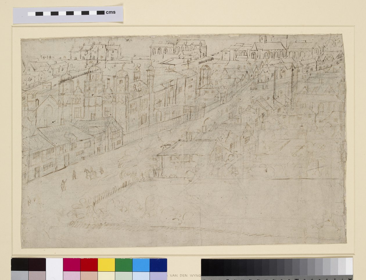Borough High Street s Máří Overy, od ‚na panorama Londýna‘, c.1544 (pero a inkoust a tužkou na papíře) od Anthonis van den Wyngaerde