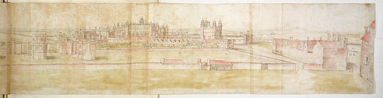 Hampton Court Palace ze severu, cca 1544 (pero, inkoust a wc na papíře) od Anthonis van den Wyngaerde