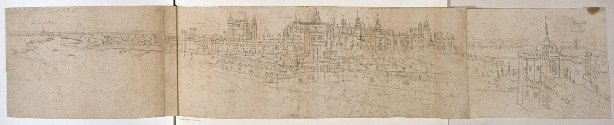 Hampton Court Palace from the River, c.1544 (pero a inkoust na papíře) od Anthonis van den Wyngaerde