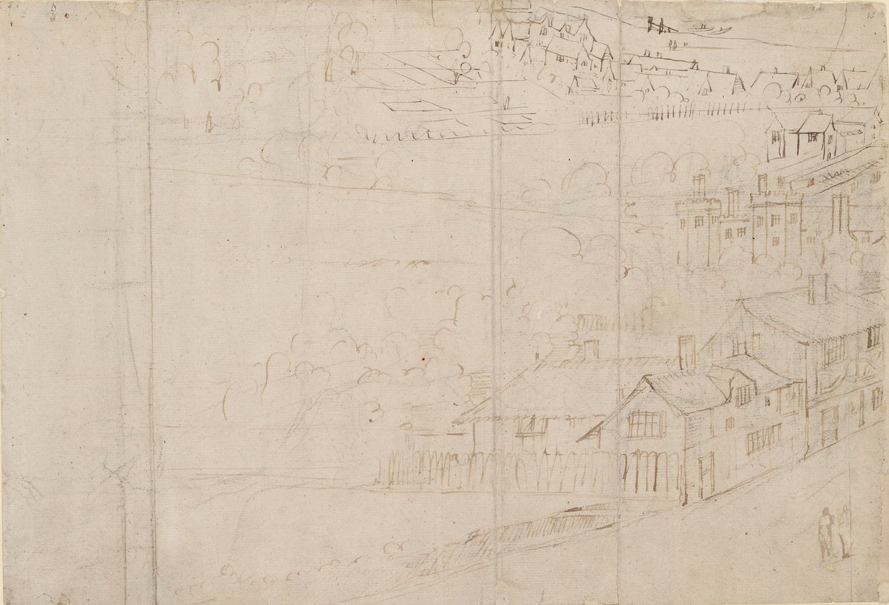 Panorama Londýna při pohledu z Southwark: Bankside, 1554 od Anthonis van den Wyngaerde