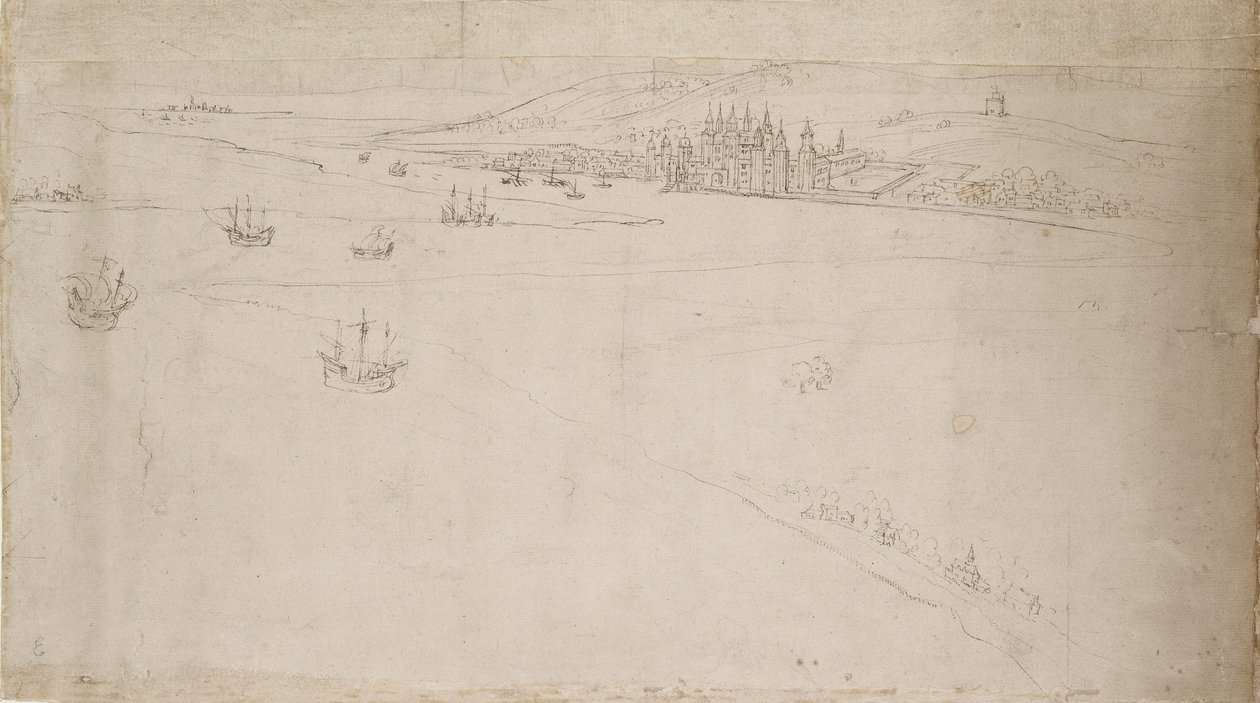 Panorama Londýna při pohledu ze Southwarku: Greenwich, 1554 od Anthonis van den Wyngaerde