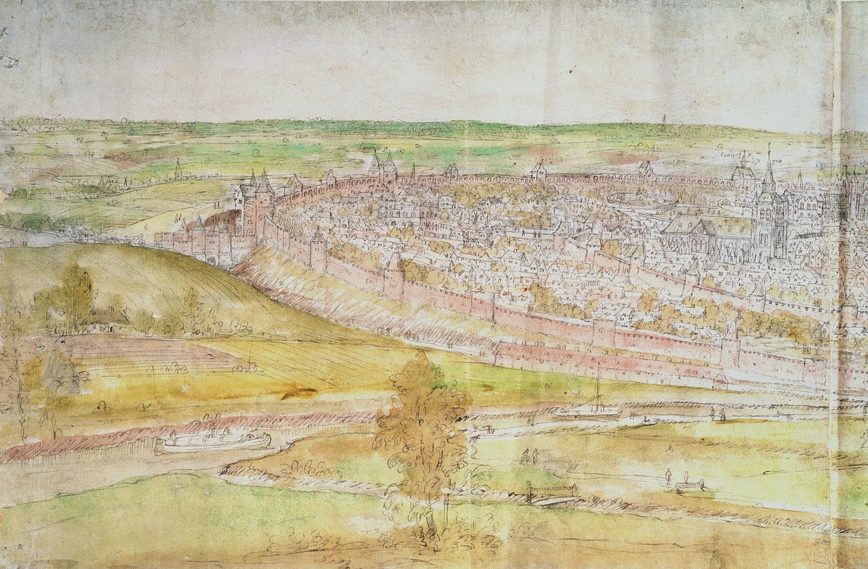 Panoramatický pohled na Brusel, 16. století (pero, inkoust a wc na papíře) od Anthonis van den Wyngaerde