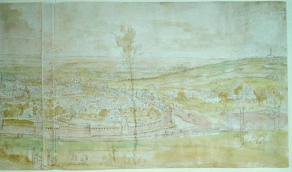 Panoramatický pohled na Brusel, 16. století od Anthonis van den Wyngaerde