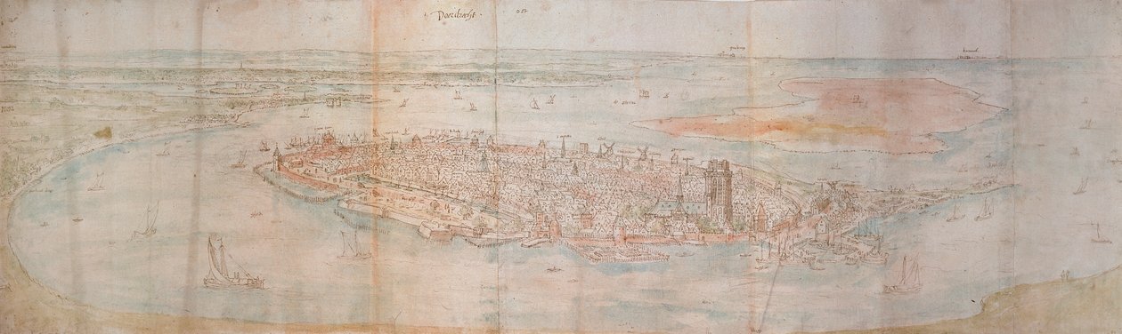 Panoramatický pohled na Dordrecht z vyvýšeného bodu na západ, 1545 od Anthonis van den Wyngaerde
