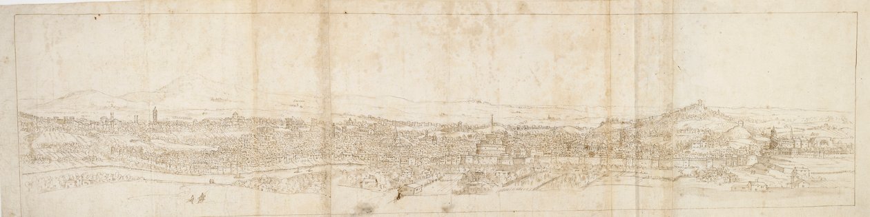 Panoramatický pohled na Řím z Monte Mario, Castel S. Angelo v popředí, c1550s od Anthonis van den Wyngaerde