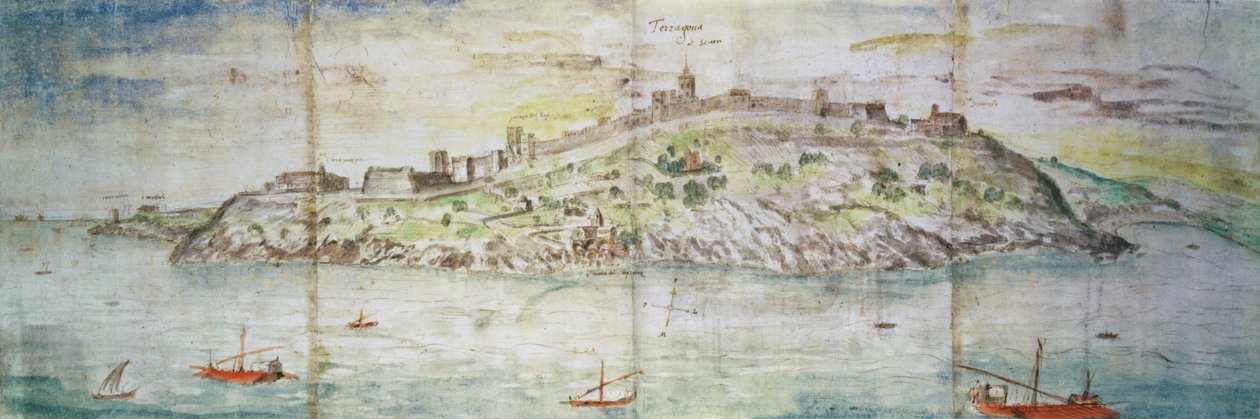 Panoramatický pohled na Tarragonu, Španělsko (pero a inkoust a wc na papíře) od Anthonis van den Wyngaerde