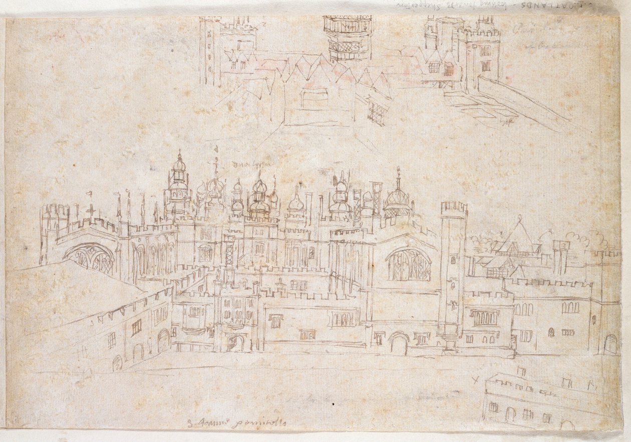 Studie paláce Oatlands a Hampton Court, c.1544 (pero a inkoust na papíře) od Anthonis van den Wyngaerde