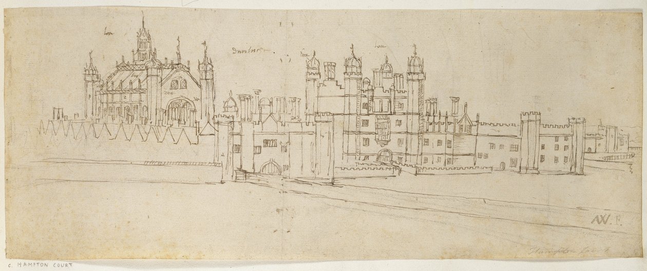 The Chapel and Gatehouse of Hampton Court, c.1544 (pero a inkoust na papíře) od Anthonis van den Wyngaerde