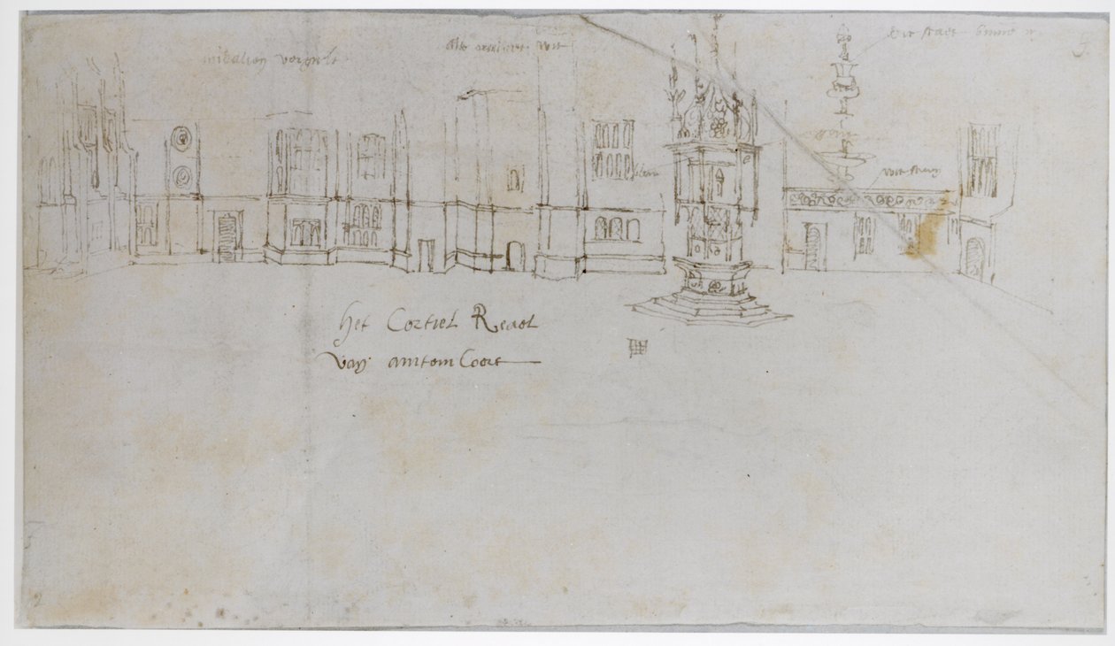 The Fountain Court, Hampton Court Palace, c.1544 (pero a inkoust a tužka na papíře) od Anthonis van den Wyngaerde