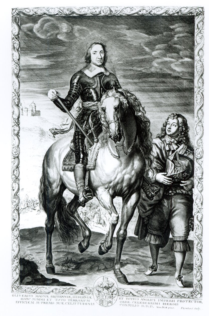 Jezdecký portrét Olivera Cromwella (1599-1658) vyrytý Pierrem Lombartem (1612-80) od Anthony van Dyck