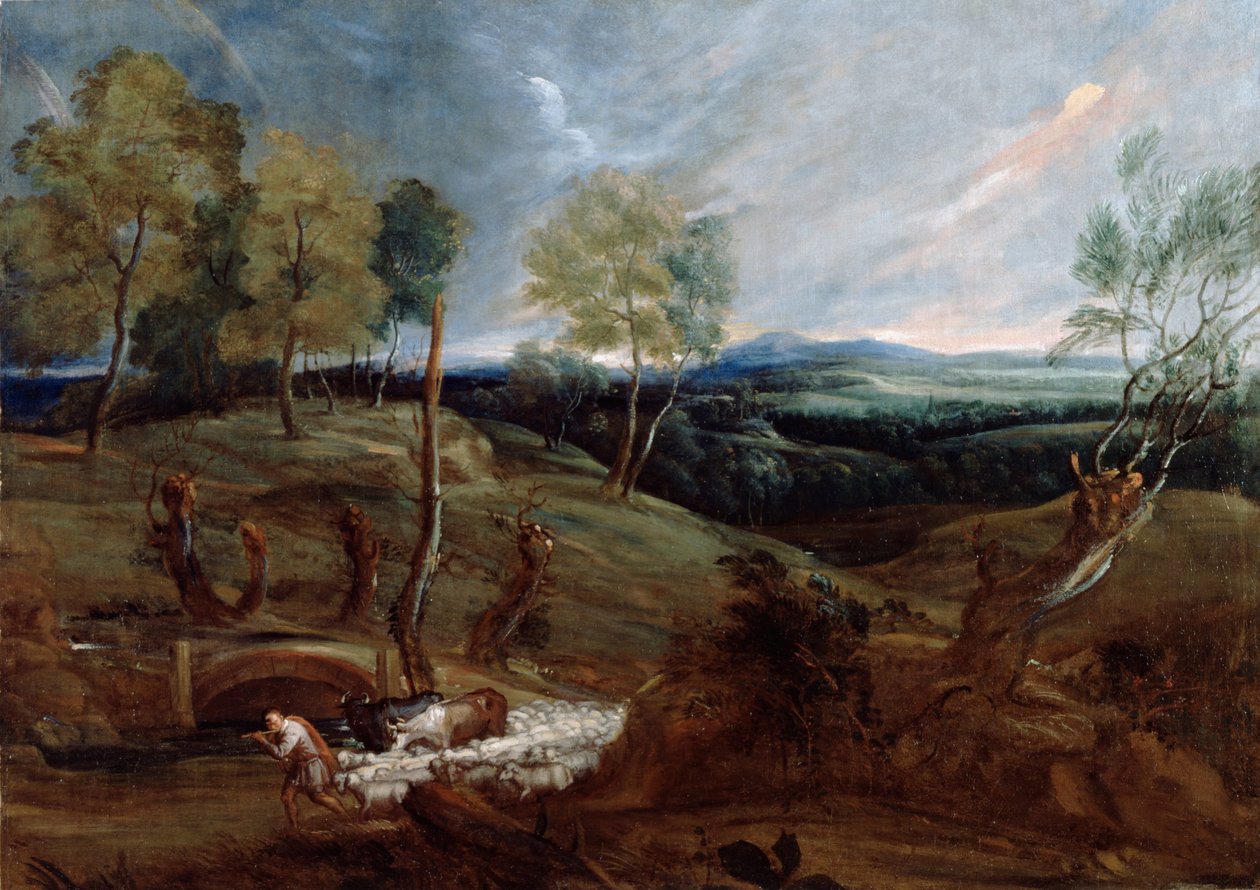 Krajina západu slunce s pastýřem a jeho stádem od Anthony van Dyck