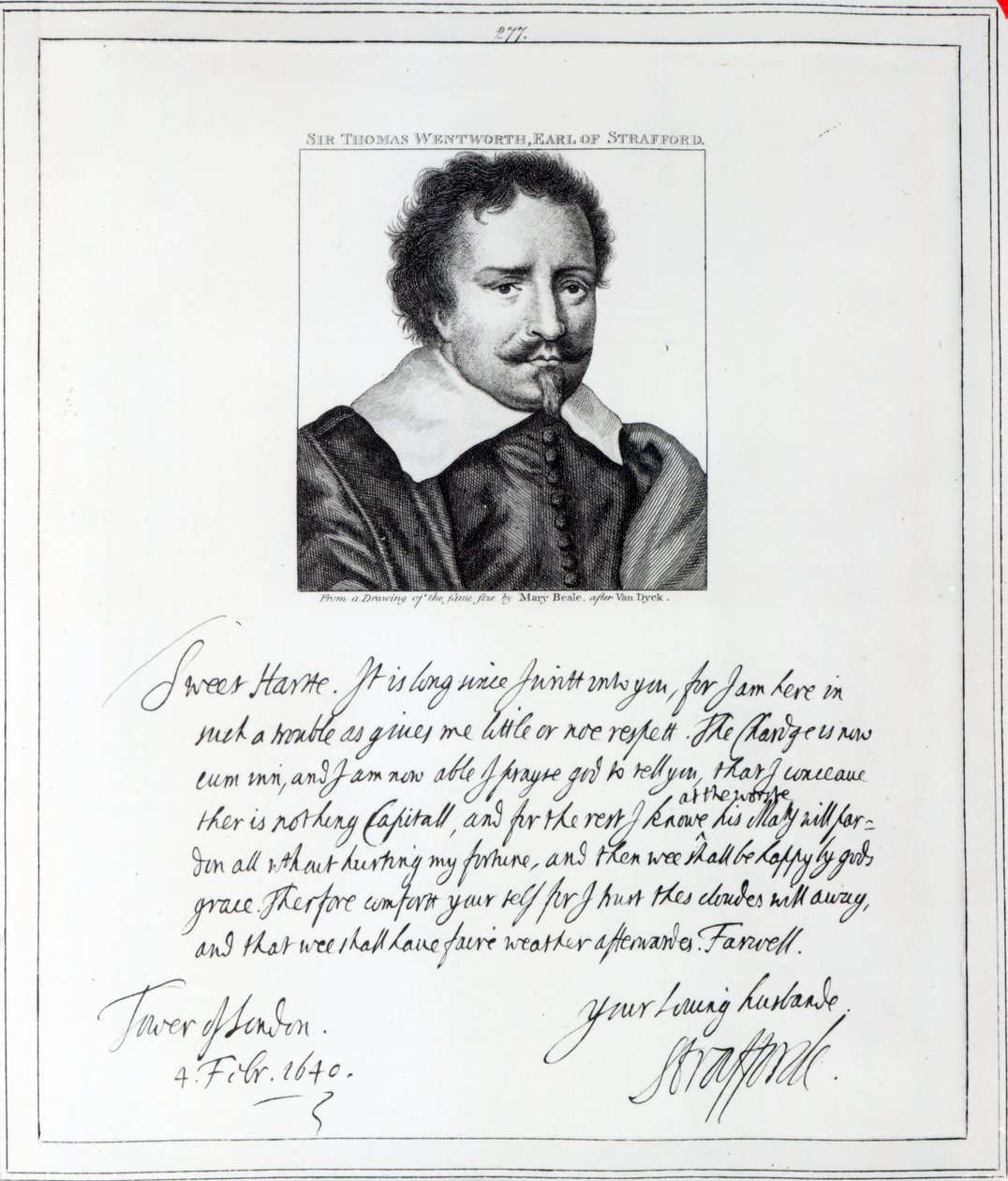 Thomas Wentworth, 1. hrabě ze Straffordu, vyryto podle kresby Mary Beale, 1793 od Anthony van Dyck
