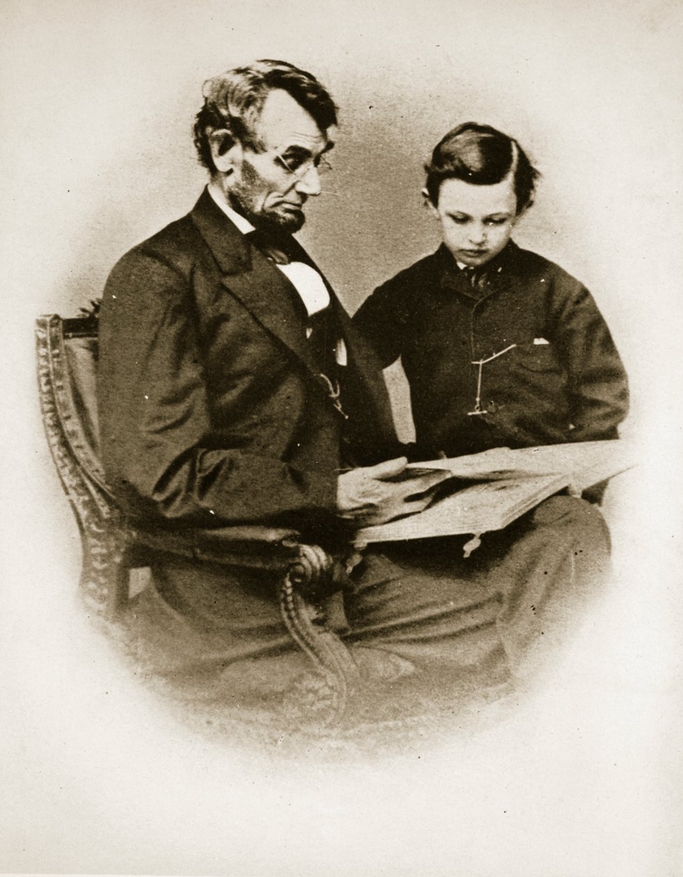 Lincoln a Tad, 1864 (černobílá fotografie) od Mathew B. Brady