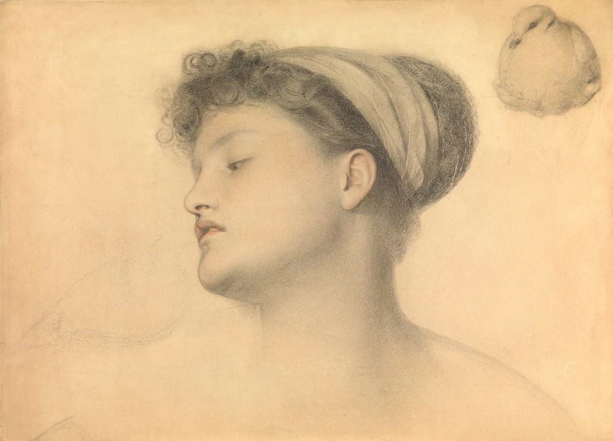 Studie pro dívku s holubicemi (tužka a barevné křídy na papíře) od Anthony Frederick Augustus Sandys