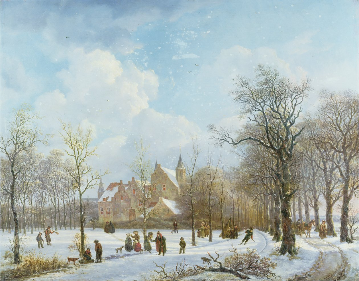 Bruslaři v zimní krajině, 1830 (panel) od Anthony Jacob Offermans
