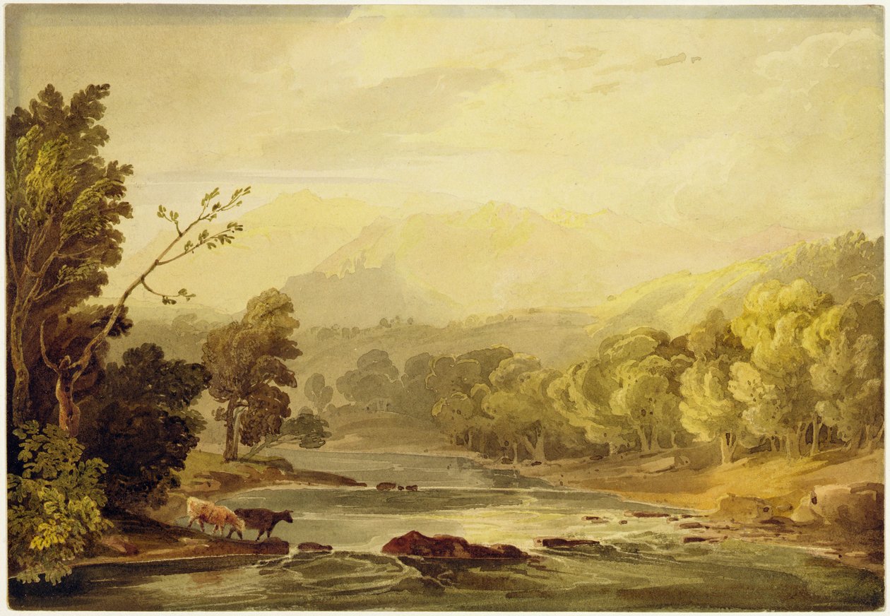 Pohled na řeku Brathay u Ambleside (čb na stopách grafitu na papíře) od Anthony Vandyke Copley Fielding