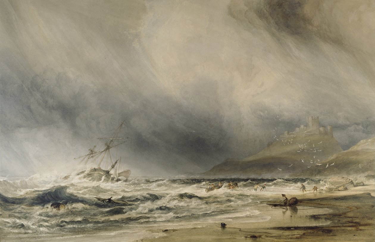Bamburgh Castle, 1852 (akvarel s nádechem bílé barvy těla) od Anthony Vandyke Copley Fielding