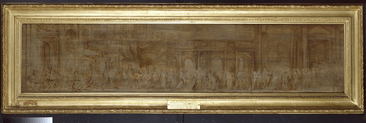 Karel I. a podvazkoví rytíři v průvodu, 1638 (olej přes stříbrný hrot na panelu) od Anthony van Dyck