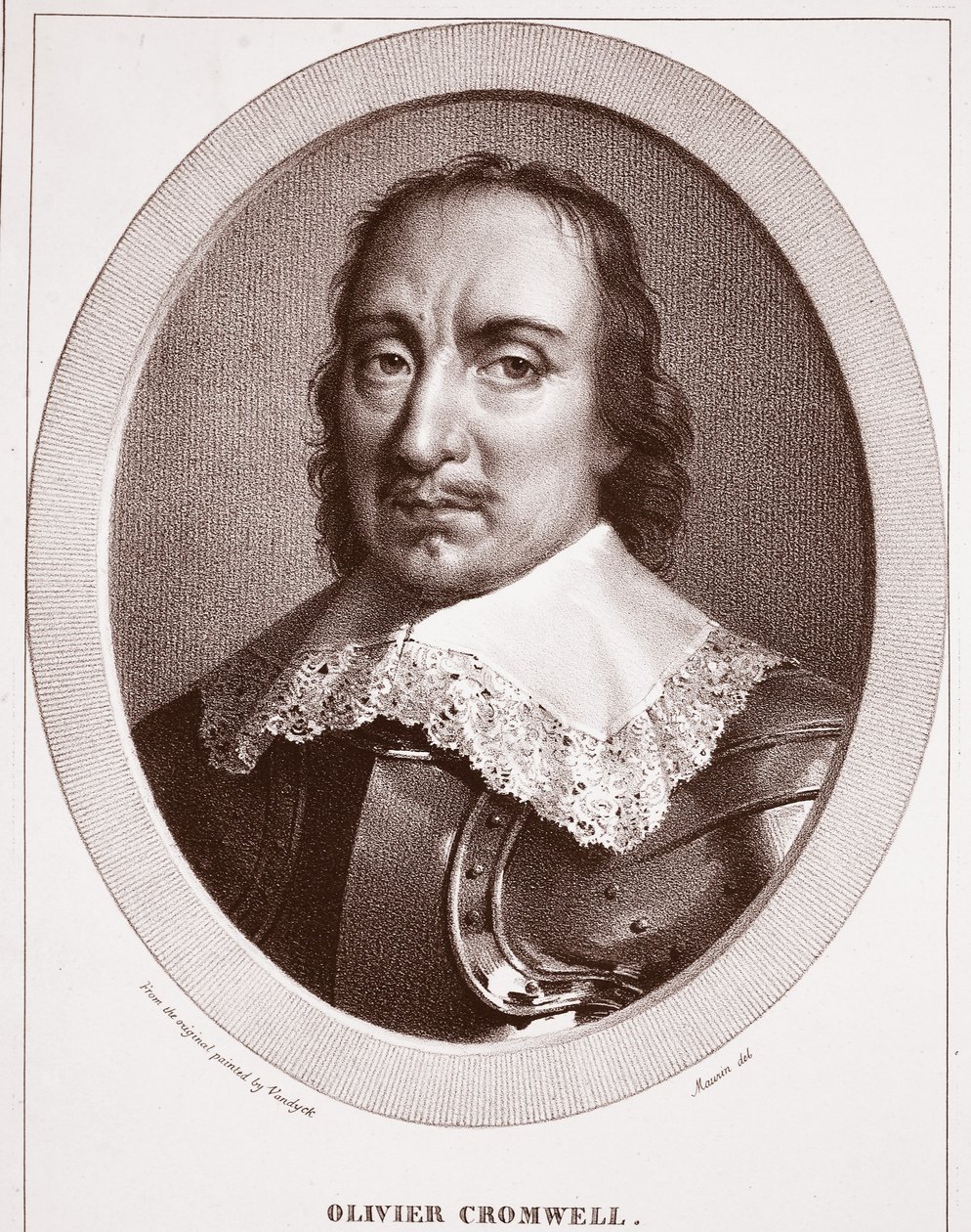 Oliver Cromwell, připisovaný Maurinovi, rytý de Langlume (litografie) od Anthony van Dyck