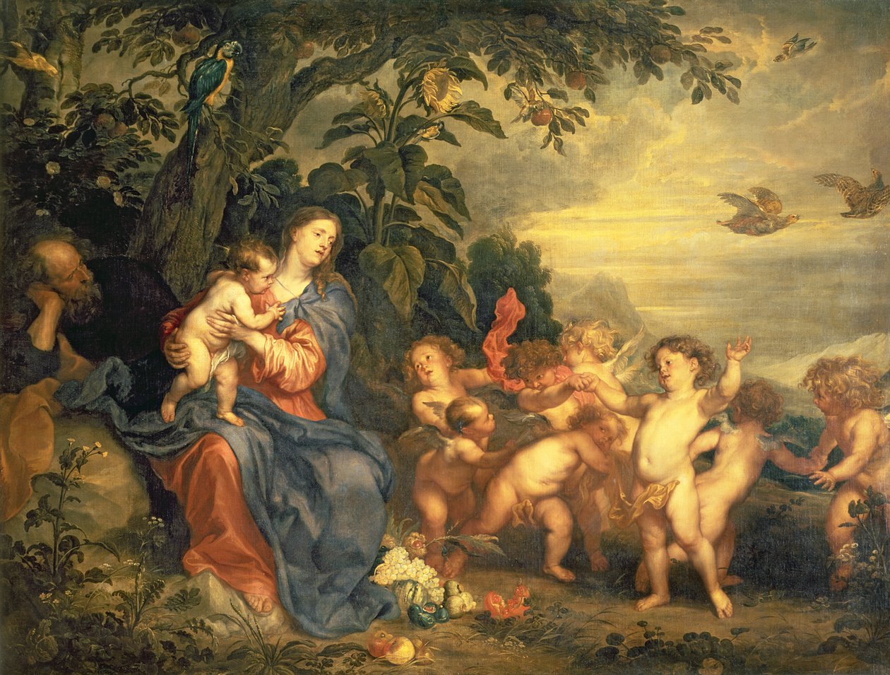 Zbytek na útěku do Egypta (Panna s koroptvemi) počátek 30. let 17. století (olej na plátně od Anthony van Dyck