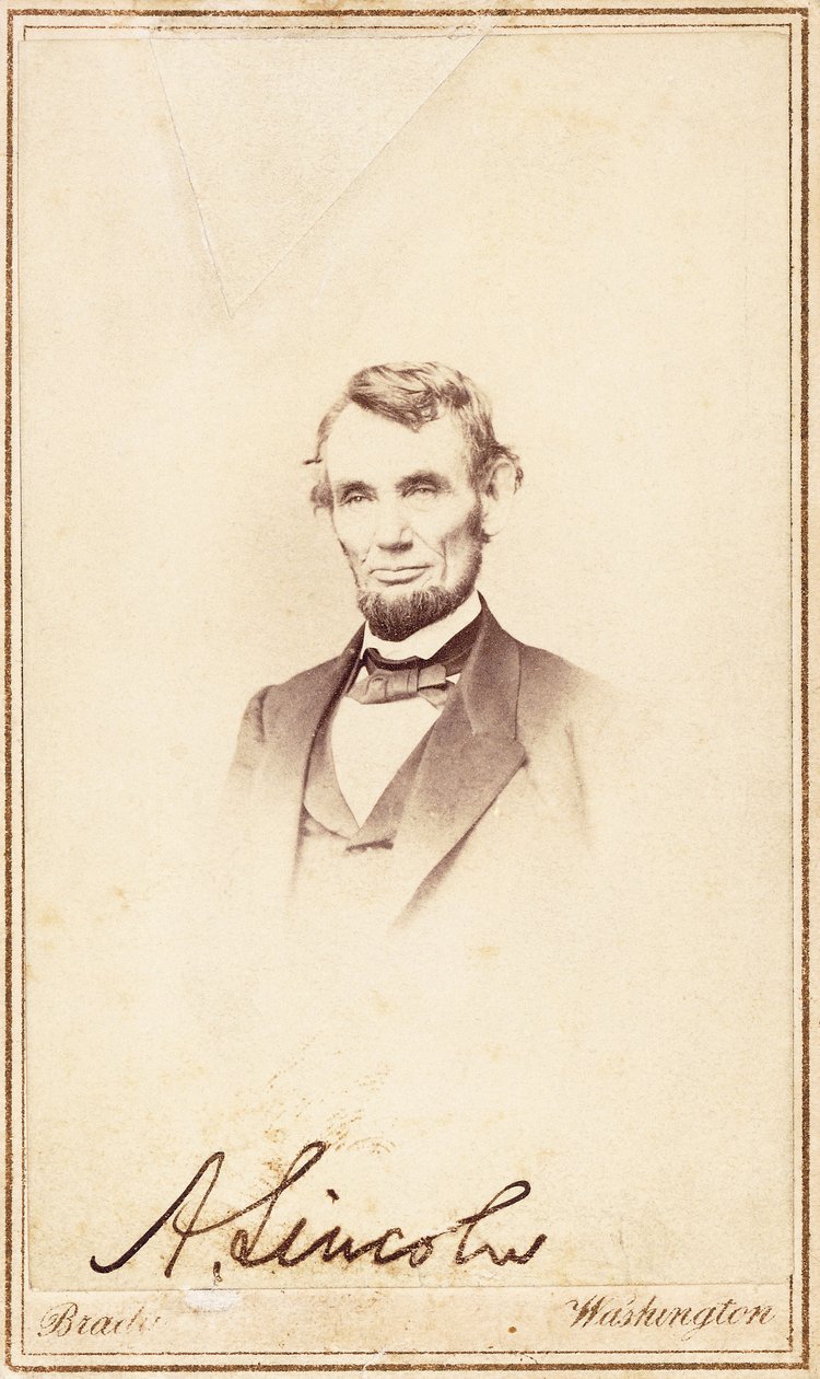 Abraham Lincoln, podepsaný carte-de-visite, 1864 od Anthony Berger