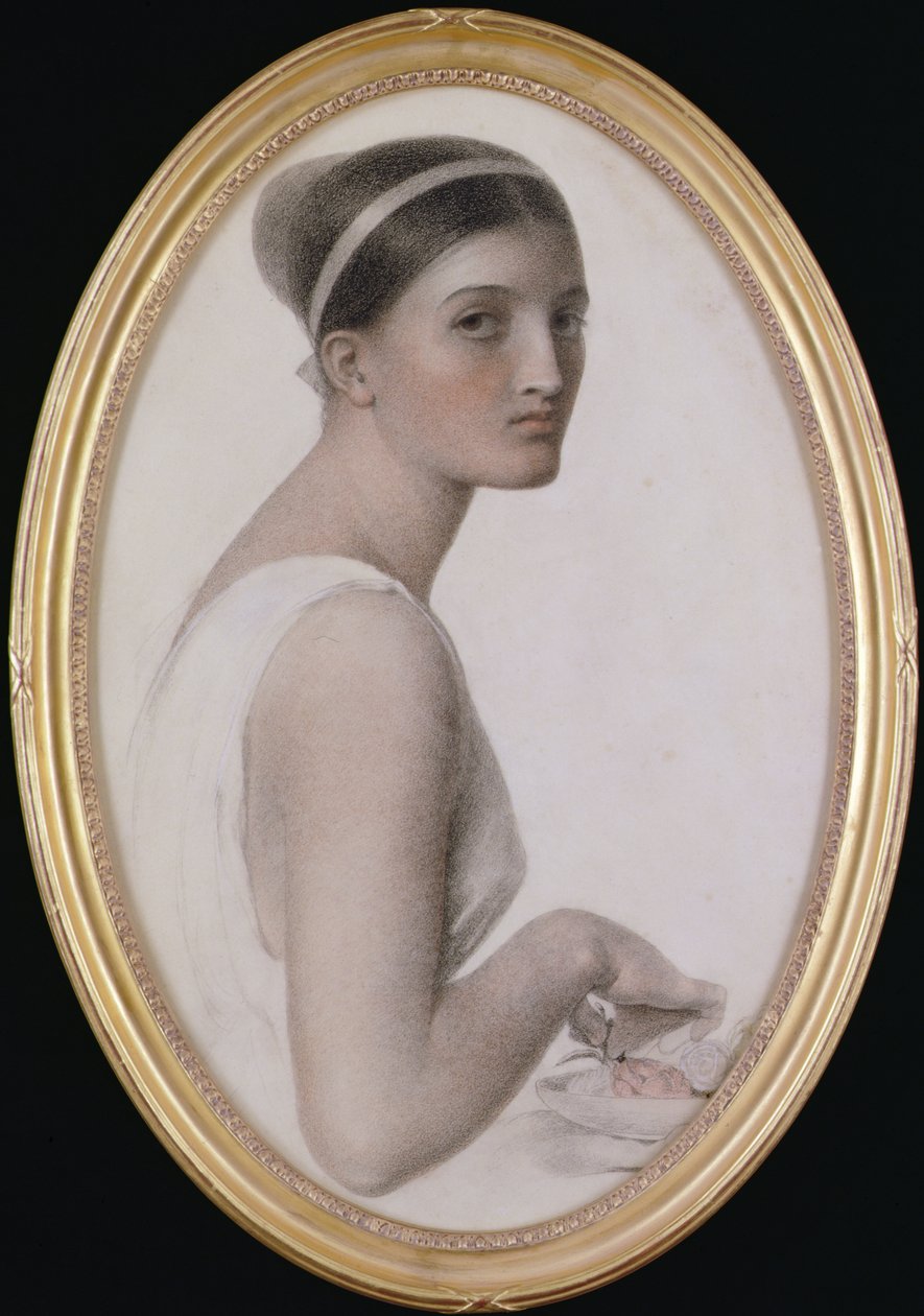 Ideální hlava (tužka a křída na papíře) od Anthony Frederick Augustus Sandys
