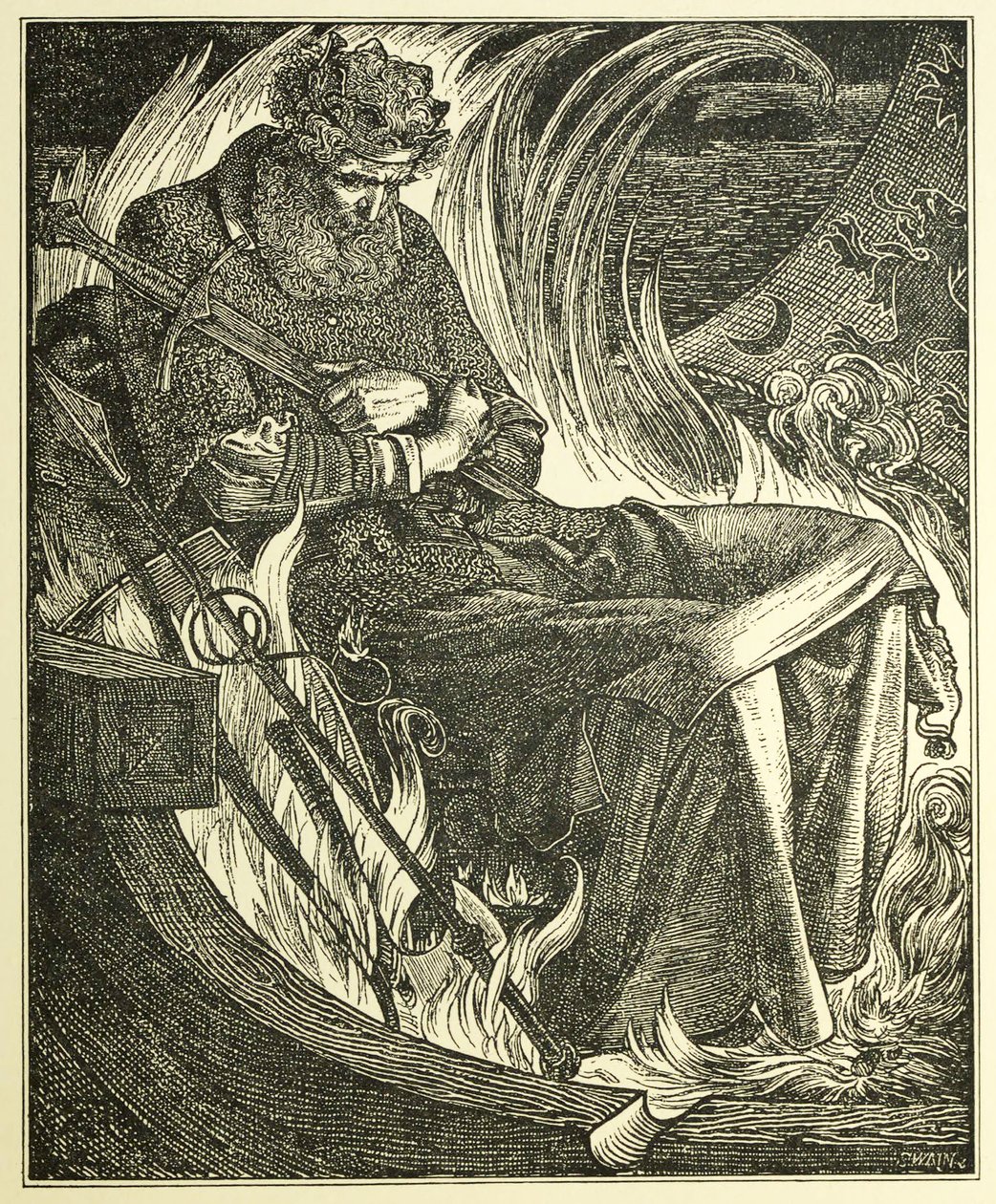 Smrt krále Warwulfa, hospoda. 1915 (rytina) od Anthony Frederick Augustus Sandys