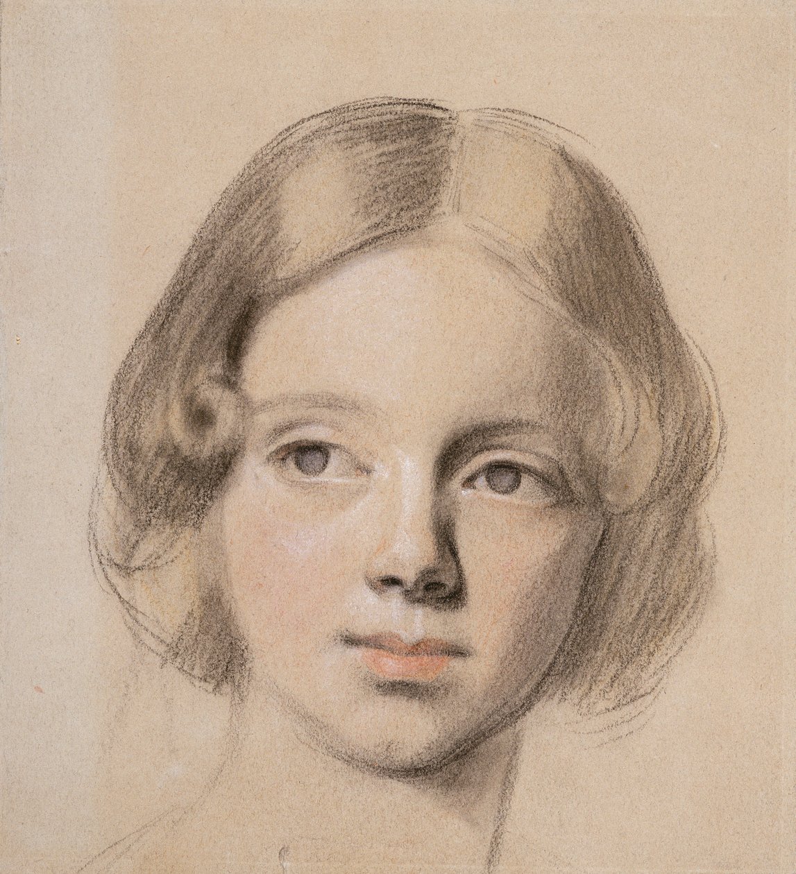 Hlava Emmy Sandys (barevná křída na lesklém papíře) od Anthony Frederick Augustus Sandys