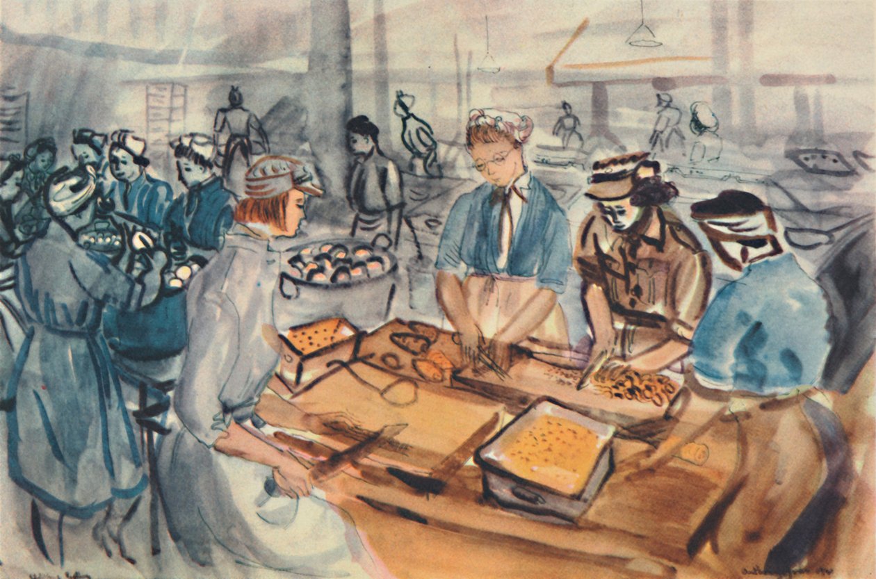 Sekání a loupání. A.T.S. varné centrum“, 1944. od Anthony Gross