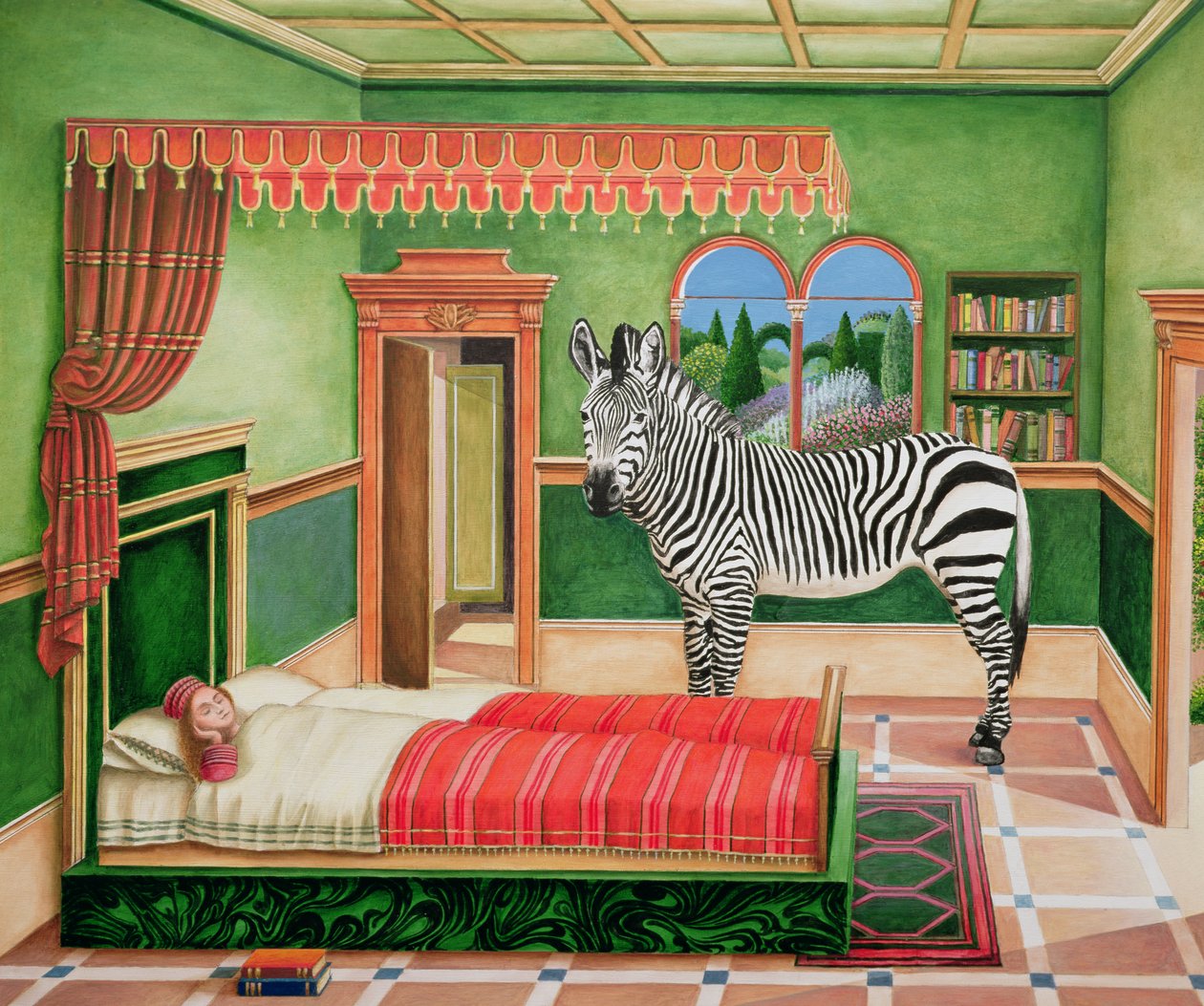 Zebra v ložnici, 1996 (akryl na palubě) od Anthony Southcombe