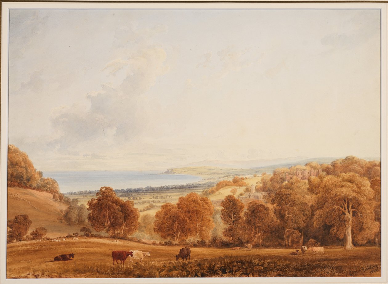 Vzdálený pohled na Dunster, Somerset od Anthony Vandyke Copley Fielding