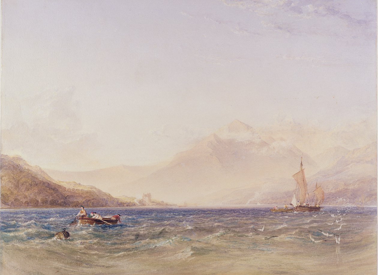 Hlava jezera Loch Fyne, s hradem Dindarra, 1850 (wc, barva karoserie přes grafit na papíře) od Anthony Vandyke Copley Fielding