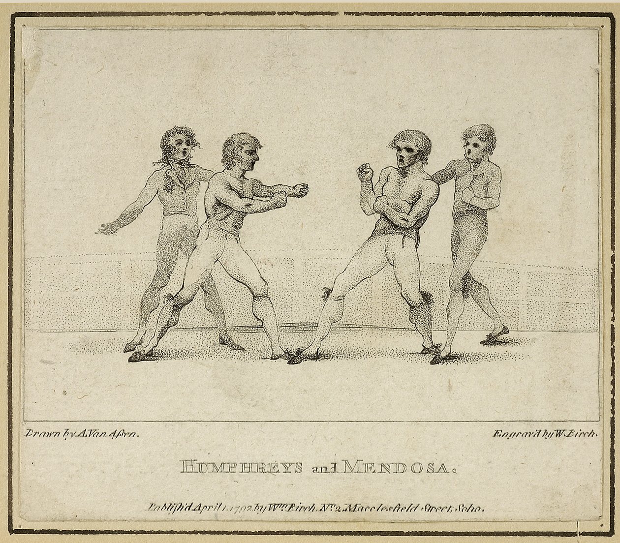 Humphreys a Mendoza, rytý William Birch, publikoval v roce 1792 (litho) od Anthony van (after) Assen