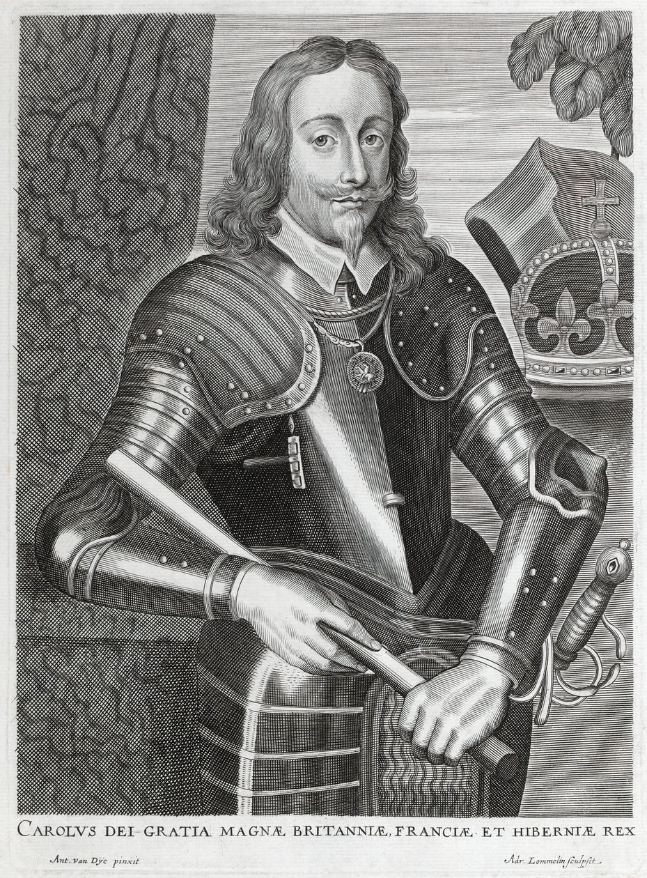 Charles z Boží milosti Velké Británie, Francie a Irska“ (čárová rytina) od Anthony van (after) Dyck