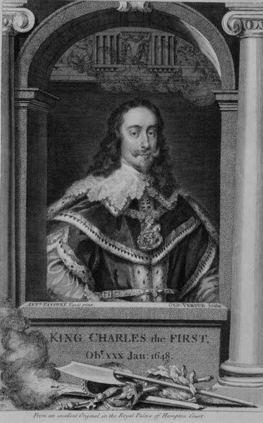 Karel I. (1600-49) král Velké Británie a Irska z roku 1625, vyryl George Vertue (1684-1756) (rytina) od Anthony van (after) Dyck