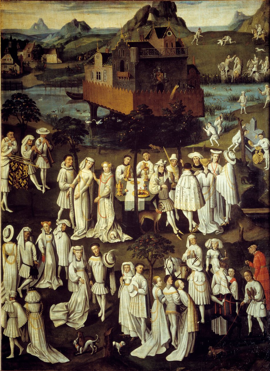 Zahrada lásky na dvoře Filipa III. Dobrého, vévody burgundského, v zahradách hradu Hesdin v roce 1432 Hostiny u příležitosti svatby jeho komorníka Andre de Toulongeon - Obraz Antona Van Dycka (1599-1641 ) od Anthony van (after) Dyck