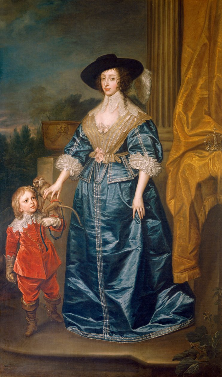 Královna Henrietta Maria a trpaslík Sir Jeffrey Hudson (olej na plátně) od Anthony van (after) Dyck