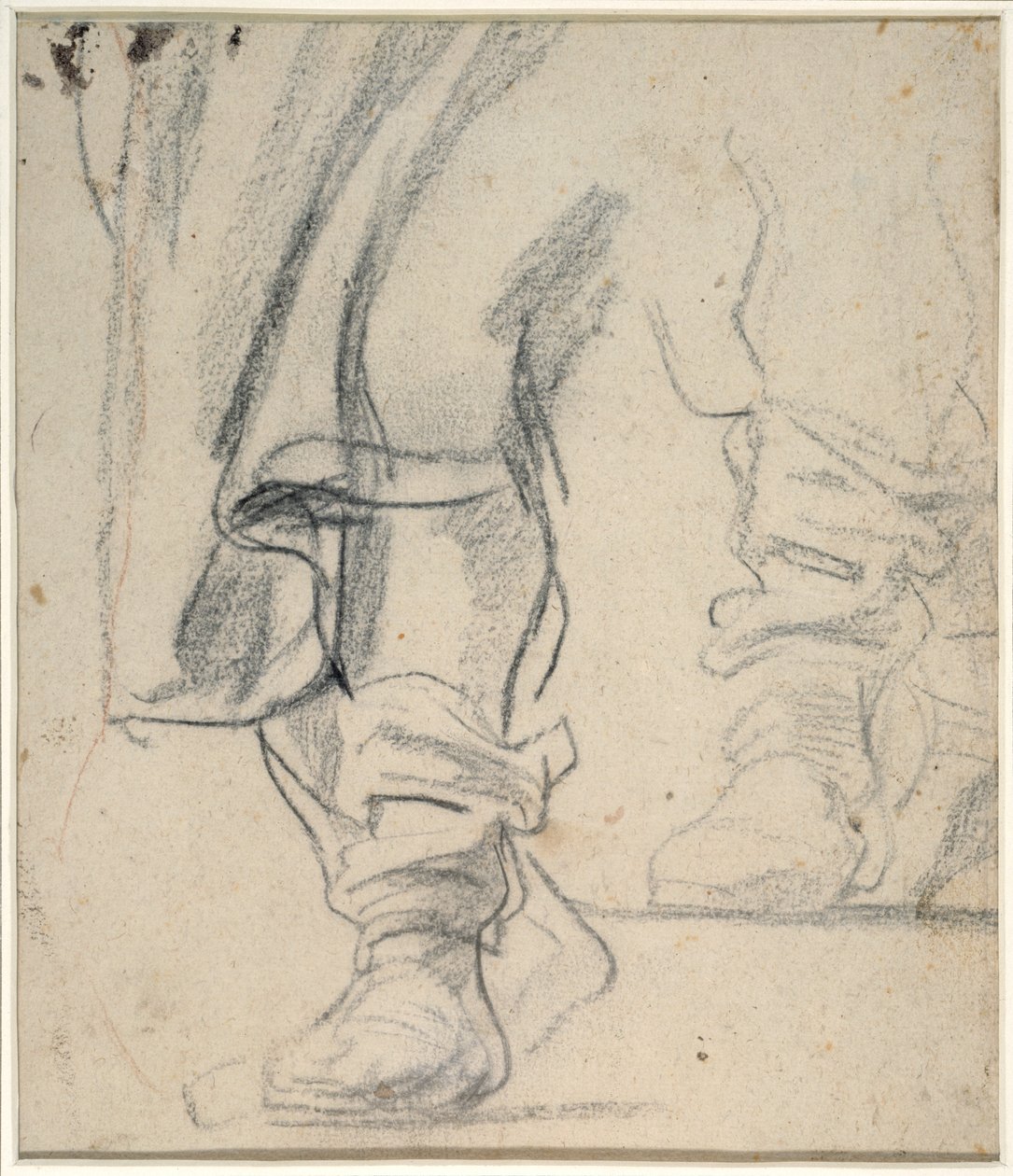 Mužské nohy v botách a plášť klesající (černá a červená křída na papíře) od Anthony van Dyck