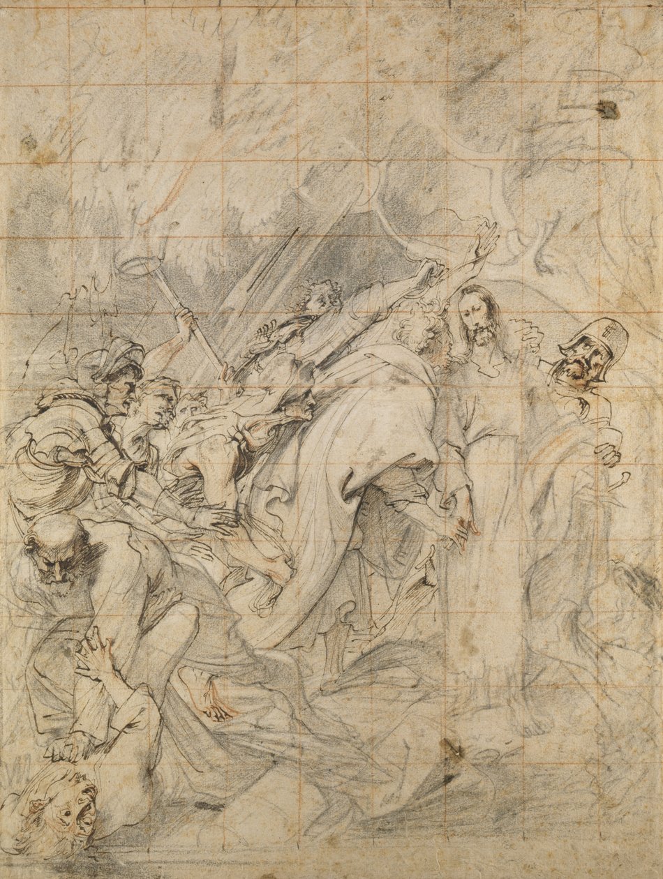 Kristus je zajat (černá, bílá a červená pastelka na hnědém papíře s hnědým inkoustem) od Anthony van Dyck