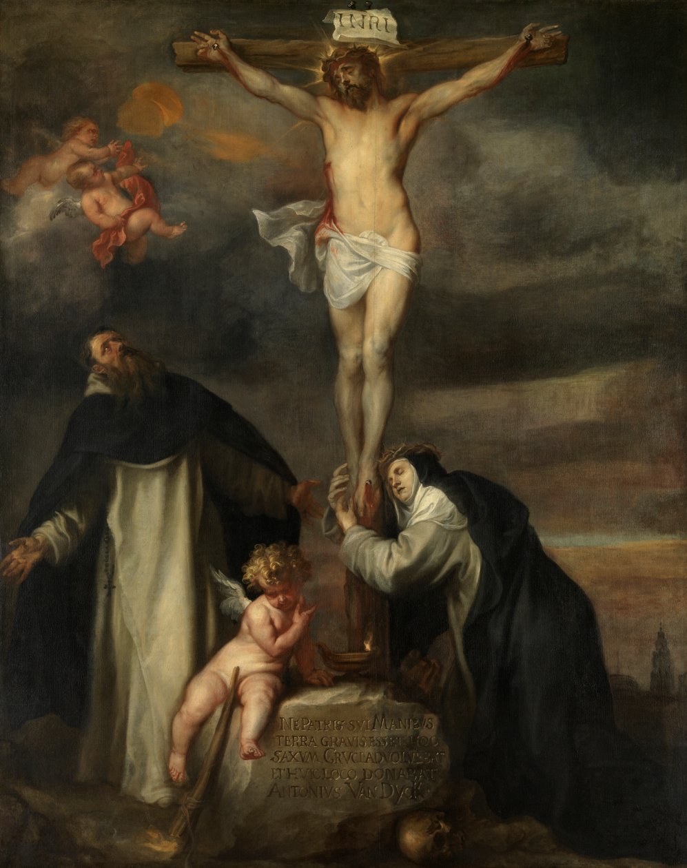Kristus na kříži se svatou Kateřinou Sienskou, svatým Dominikem a andělem od Anthony van Dyck
