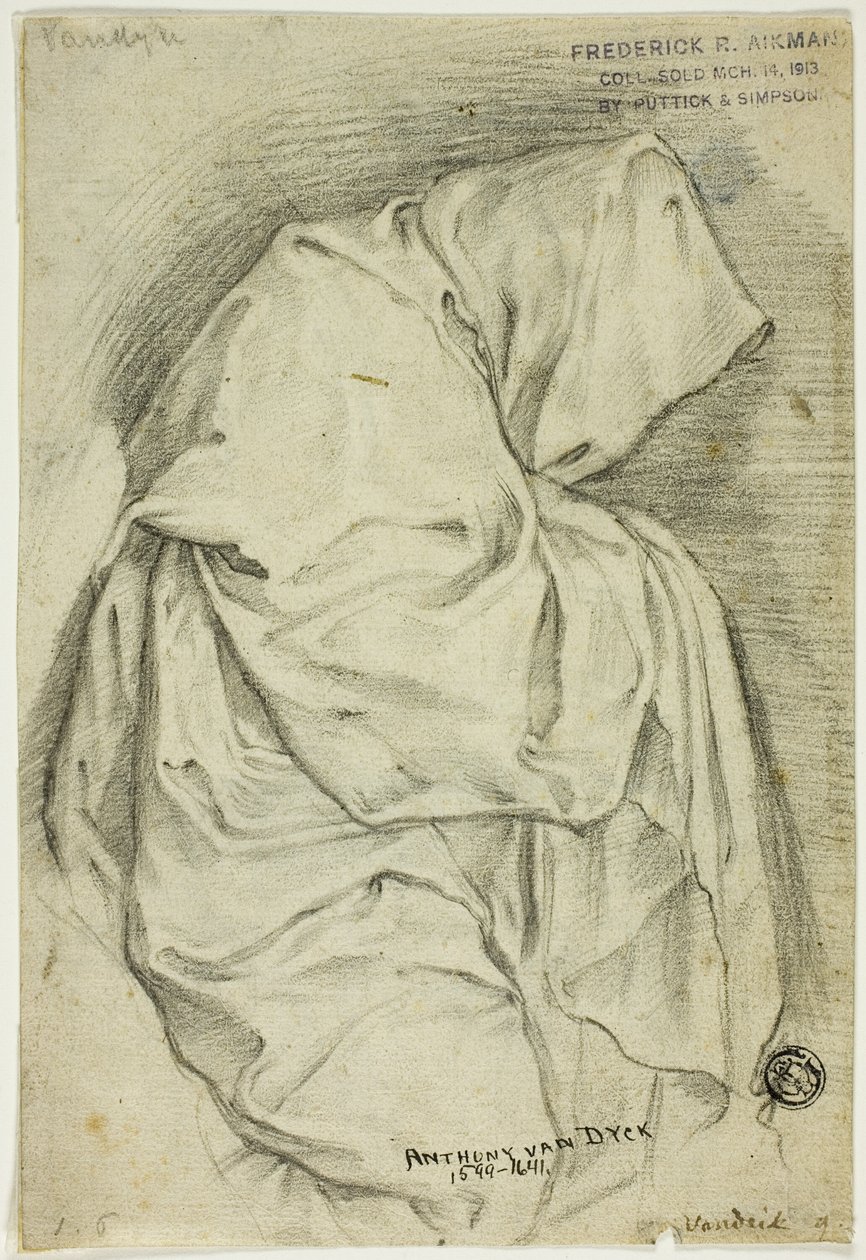 Postava v roušce s kapucí (recto); dvě skici labutí ve vodě (verso) od Anthony van Dyck