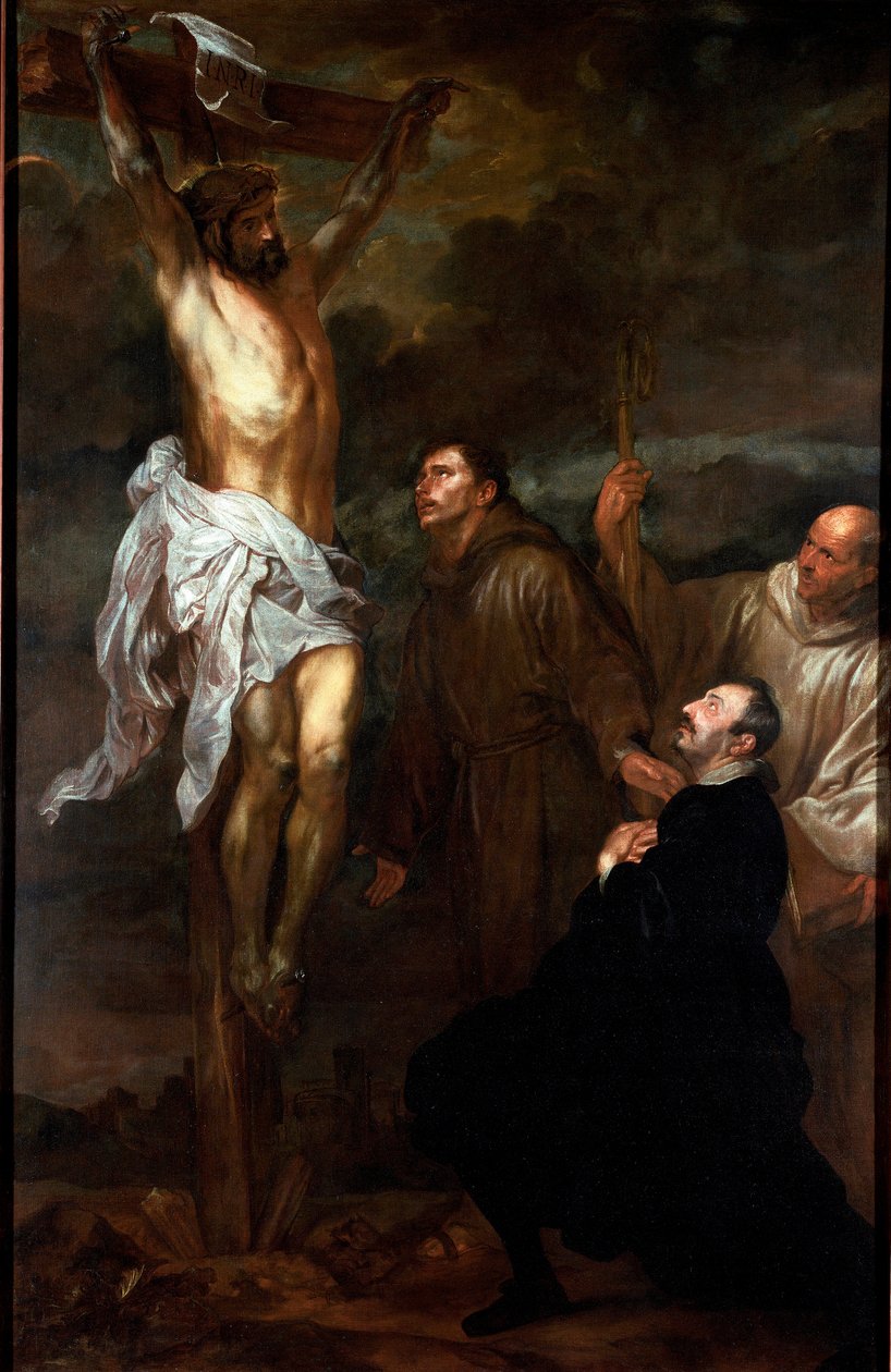 Francesco Orero uctívající krucifix v přítomnosti svatého Františka a svatého Bernarda Obraz od Antonyho Van Dycka (1599-1641) 1624 nebo 1627 Rozměr.325x210 cm Rapallo, San Michele di Pagana, kostel San Michele od Anthony van Dyck