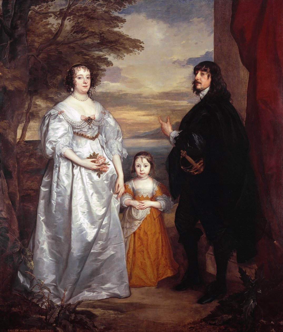 Skupinový portrét Jamese Stanleyho, lorda Strange (1607-1651), Charlotty de La Trémoille (1599-1664) a lady Henrietty Marie Stanleyové (1630-1685) od Anthony van Dyck