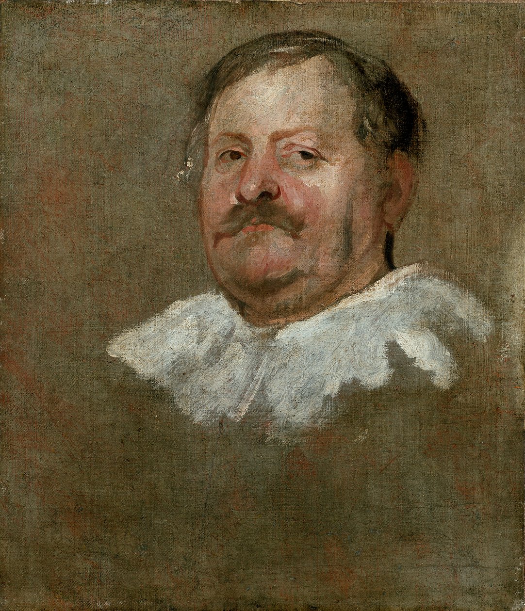 Hlava vousatého muže s Falling Ruff, 1628 od Anthony van Dyck