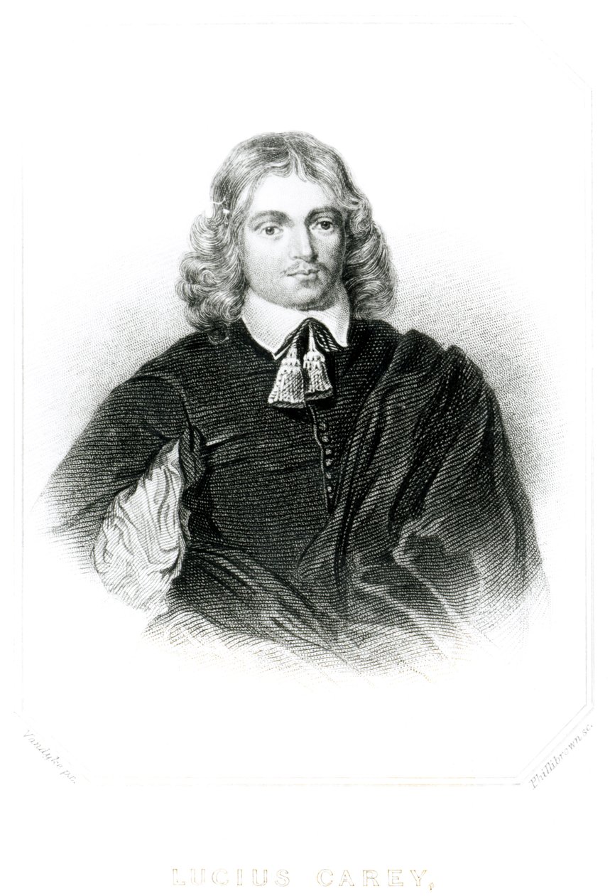 Lucius Carey (asi 1610-43) ilustrace z „Portréty postav slavných v britské historii“, vyryté Thomasem Phillibrownem (fl. 1834-60) (mezzotinta) od Anthony van Dyck