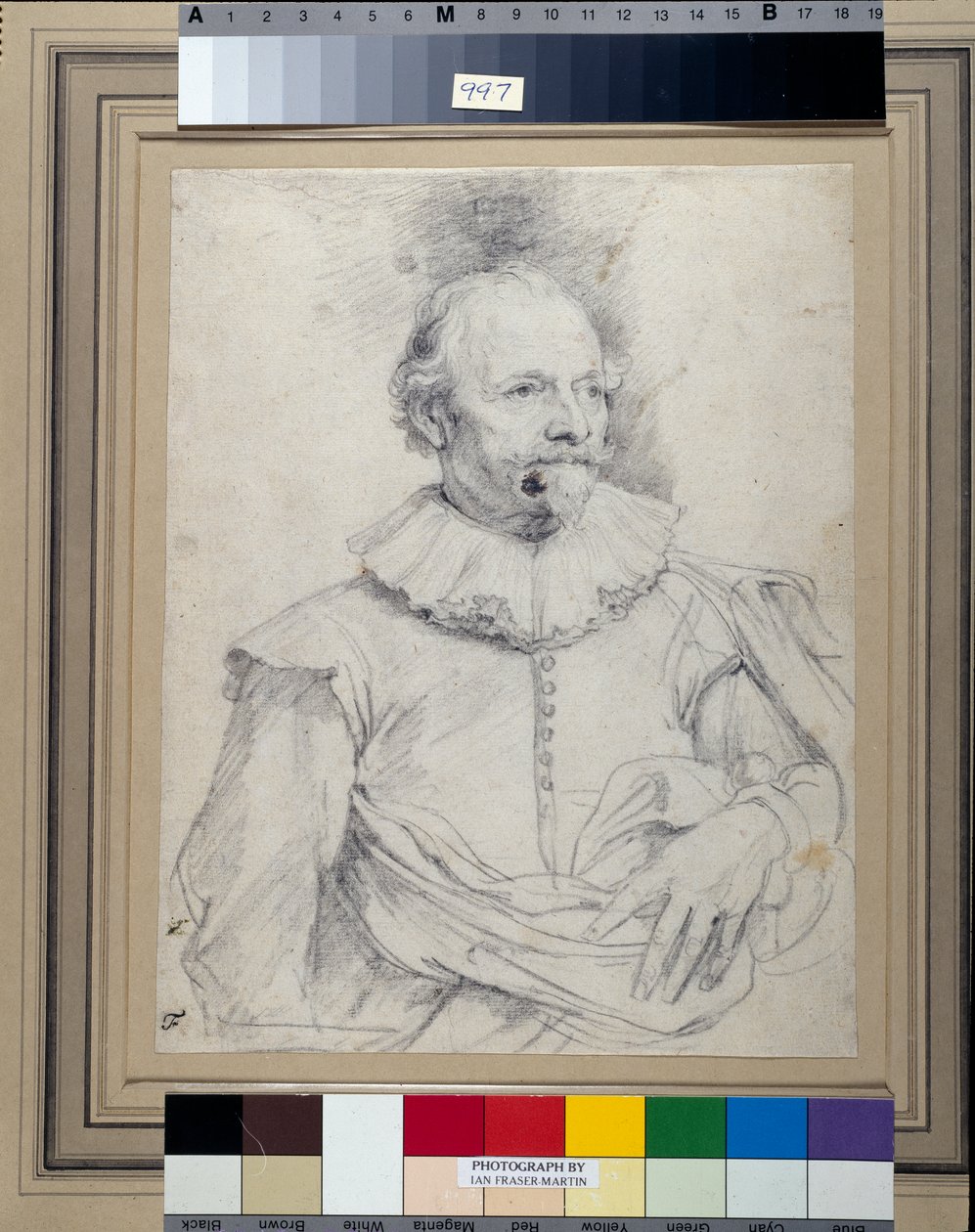 Paulus Halmalius, vulgo van Halmale, kolem 1632-35 (černá křída na bílém papíře) od Anthony van Dyck